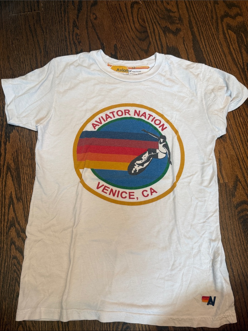 Aviator Nation Kids White Venice CA Rainbow Graphic Tee